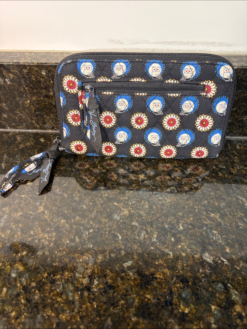 VERA BRADLEY Zip Around Quilted Wristlet Wallet in Night Owl Print
